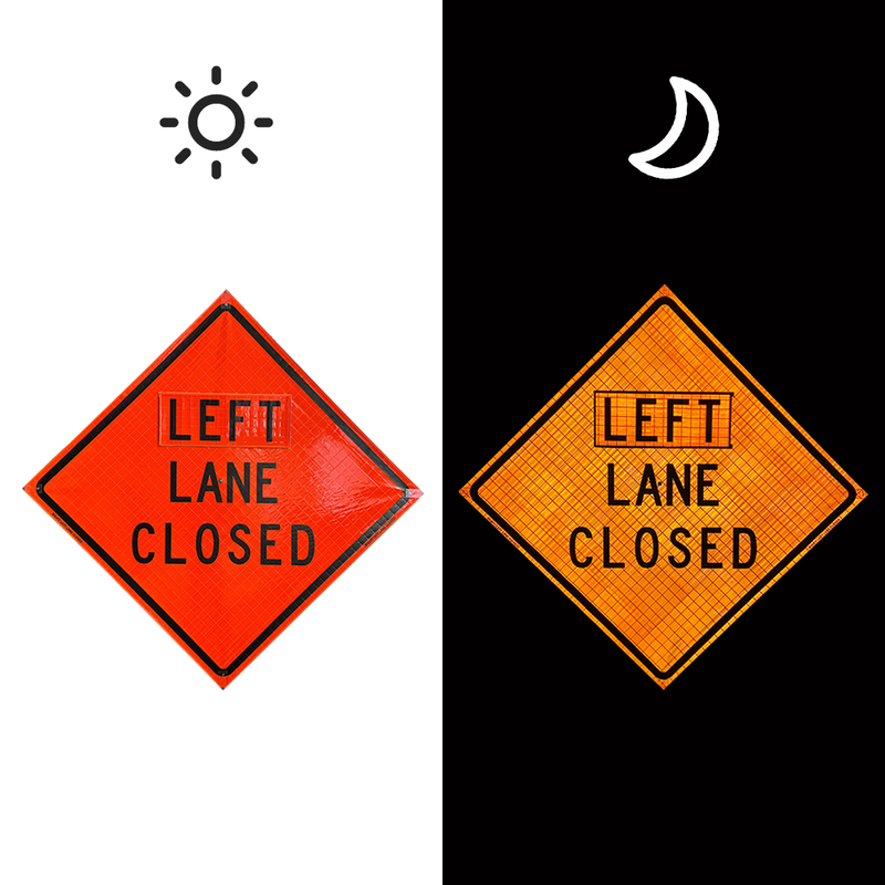 48 Inch Left Lane Closed Roll Up Reflective Traffic Sign - 